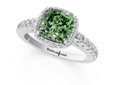 White gold Fancy Green Cushion  Cut Halo Diamond Engagement Ring with Pave Band and Four-Prong Setting_27