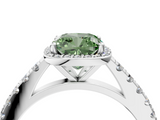 White gold Fancy Green Cushion  Cut Halo Diamond Engagement Ring with Pave Band and Four-Prong Setting_32