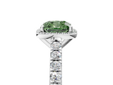 White gold Fancy Green Cushion  Cut Halo Diamond Engagement Ring with Pave Band and Four-Prong Setting_33