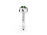 White gold Fancy Green Cushion Cut Halo Diamond Engagement Ring with Split Shank Band and Four-Prong Setting_14
