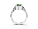 White gold Fancy Green Cushion Cut Halo Diamond Engagement Ring with Split Shank Band and Four-Prong Setting_15