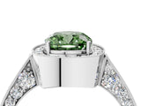White gold Fancy Green Cushion Cut Halo Diamond Engagement Ring with Split Shank Band and Four-Prong Setting_16