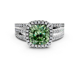 White gold Fancy Green Cushion  Cut Halo Diamond Engagement Ring with Split Shank and Four-Prong Setting_20