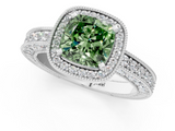 White gold Fancy Green Cushion  Cut Halo Diamond Pave Band Ring with Four-Prong Setting_46