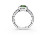 White gold Fancy Green Cushion  Cut Halo Diamond Pave Band Ring with Four-Prong Setting_48