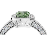 White gold Fancy Green Cushion  Cut Halo Diamond Pave Band Ring with Four-Prong Setting_49