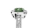 White gold Fancy Green Cushion  Cut Halo Diamond Pave Band Ring with Four-Prong Setting_50