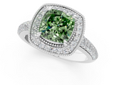 White gold Fancy Green Cushion  Cut Halo Diamond Pave Band with Four-Prong Setting_38