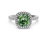 White gold Fancy Green Cushion Cut Halo Diamond Pave Band with Prong Setting_12