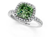 White gold Fancy Green Cushion Cut Halo Diamond Pave Band with Prong Setting_13