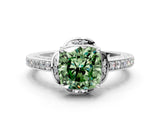 White gold Fancy Green Cushion  Cut Halo Diamond Ring with Channel Set Band and Four-Prong Setting_31
