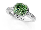 White gold Fancy Green Cushion  Cut Halo Diamond Ring with Channel Set Band and Four-Prong Setting_32