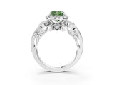White gold Fancy Green Cushion Cut Halo Diamond Ring with Milgrain and Bezel Accents on a Split Shank Band_15