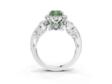 White gold Fancy Green Cushion Cut Halo Diamond Ring with Milgrain and Bezel Accents on a Split Shank Band_27