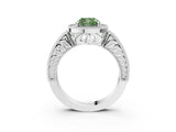 White gold Fancy Green Cushion  Cut Halo Diamond Ring with Pavé Band and Four-Prong Setting_72