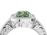 White gold Fancy Green Cushion  Cut Halo Diamond Ring with Pavé Band and Four-Prong Setting_73