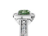 White gold Fancy Green Cushion  Cut Halo Diamond Ring with Pavé Band and Four-Prong Setting_76