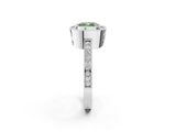 White gold Fancy Green Cushion  Cut Halo Diamond Ring with Pavé Band and Milgrain Prong Setting_34