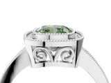 White gold Fancy Green Cushion  Cut Halo Diamond Ring with Pavé Band and Milgrain Prong Setting_36