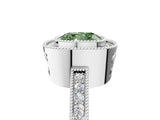 White gold Fancy Green Cushion  Cut Halo Diamond Ring with Pavé Band and Milgrain Prong Setting_37