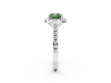 White gold Fancy Green Cushion Cut Halo Diamond Ring with Pavé Band and Three-Prong Setting_14