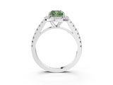 White gold Fancy Green Cushion Cut Halo Diamond Ring with Pavé Band and Three-Prong Setting_15