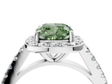 White gold Fancy Green Cushion Cut Halo Diamond Ring with Pavé Band and Three-Prong Setting_16