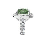 White gold Fancy Green Cushion Cut Halo Diamond Ring with Pavé Band and Three-Prong Setting_17