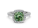 White gold Fancy Green Cushion Cut Halo Diamond Ring with Pavé Band_36