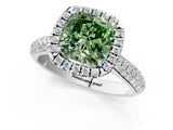 White gold Fancy Green Cushion Cut Halo Diamond Ring with Pavé Band_37