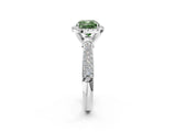 White gold Fancy Green Cushion Cut Halo Diamond Ring with Pavé Band_38