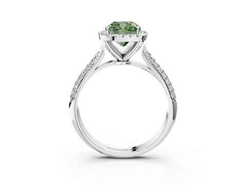 White gold Fancy Green Cushion Cut Halo Diamond Ring with Pavé Band_39