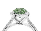 White gold Fancy Green Cushion Cut Halo Diamond Ring with Pavé Band_40