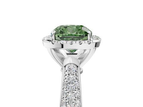 White gold Fancy Green Cushion Cut Halo Diamond Ring with Pavé Band_41