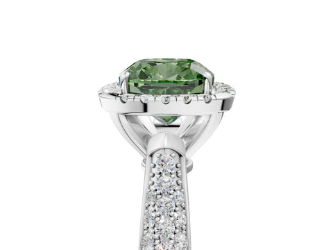 White gold Fancy Green Cushion Cut Halo Diamond Ring with Pavé Band_5