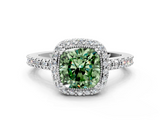 White gold Fancy Green Cushion  Cut Halo Diamond Ring with Pave Band and Four-Prong Setting_24
