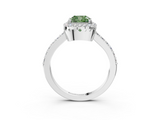 White gold Fancy Green Cushion  Cut Halo Diamond Ring with Pave Band and Four-Prong Setting_26