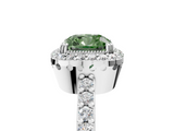 White gold Fancy Green Cushion  Cut Halo Diamond Ring with Pave Band and Four-Prong Setting_28