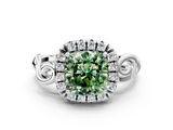 White gold Fancy Green Cushion  Cut Halo Diamond Ring with Scrollwork Band and Four-Prong Setting_71
