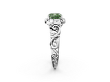 White gold Fancy Green Cushion  Cut Halo Diamond Ring with Scrollwork Band and Four-Prong Setting_74