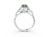 White gold Fancy Green Cushion  Cut Halo Diamond Ring with Scrollwork Band and Four-Prong Setting_74