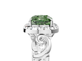 White gold Fancy Green Cushion  Cut Halo Diamond Ring with Scrollwork Band and Four-Prong Setting_76