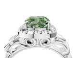 White gold Fancy Green Cushion  Cut Halo Diamond Ring with Scrollwork Band and Four-Prong Setting_76