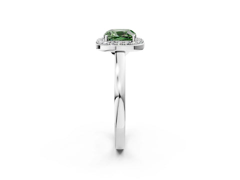 White gold Fancy Green Cushion Cut Halo Diamond Ring with Solitaire Band and Prong Setting_2