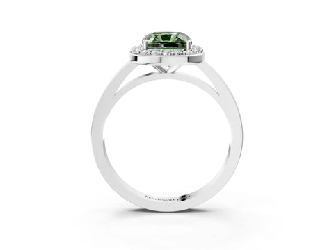 White gold Fancy Green Cushion Cut Halo Diamond Ring with Solitaire Band and Prong Setting_3
