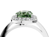 White gold Fancy Green Cushion Cut Halo Diamond Ring with Solitaire Band and Prong Setting_4