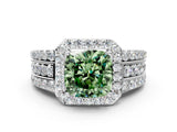 White gold Fancy Green Cushion Cut Halo Diamond Ring with Split Shank and Four-Prong Setting_108
