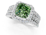 White gold Fancy Green Cushion Cut Halo Diamond Ring with Split Shank and Four-Prong Setting_108
