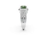 White gold Fancy Green Cushion Cut Halo Diamond Ring with Split Shank and Four-Prong Setting_110