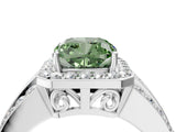 White gold Fancy Green Cushion Cut Halo Diamond Ring with Split Shank and Four-Prong Setting_111
